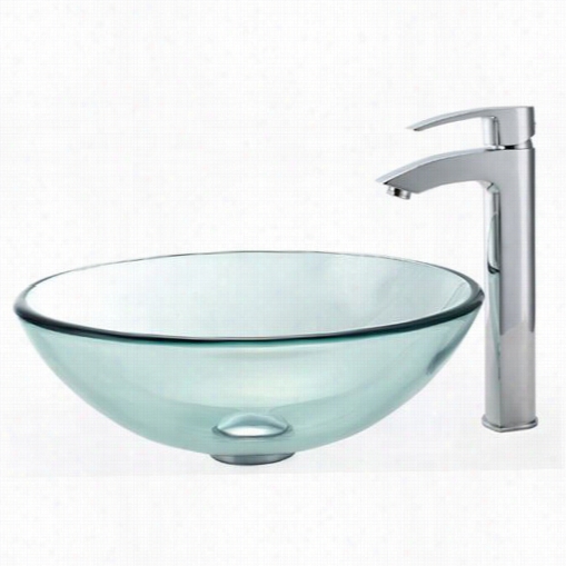 Kraus -cgv-101-12mm-181c0h Clear Glass Vessel Sink And Visio Bathroom Faucet Chrome