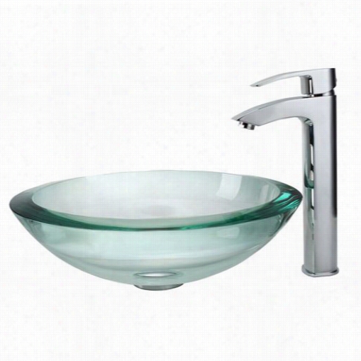 Kraus C-gv-150-19 Mm-1810ch Net 1-1/3"" Edge Glass Vessel Sink And Visio Bathroom Faucet Crhome