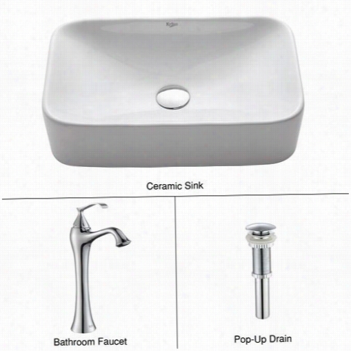 Kraus C-kcv-122-15000ch White Rectangular Ceramic Sink And Ventus Fauceg In Chrome