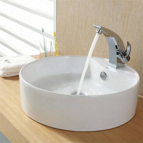 Kraus C-kcv-142-14701 White Round Ceamic Simk And Illusio Faucet