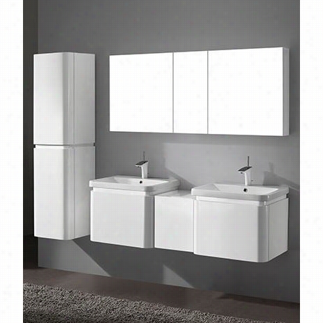 Made Li B930-24-002-gw(2)-uc930-12-007-gw-cb-2418r=wh(2) Euro 60"" Double Sink Vanity In Glossy White With White Semi Recess Corner Ceramic Basin