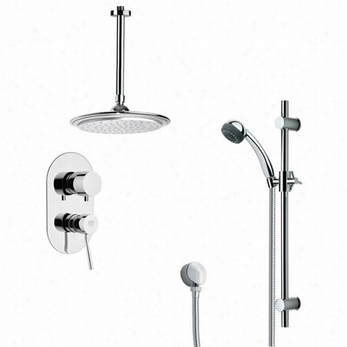 Remer By Nameek's Sfr7010 Rendino Sleek Round Rain Showre Faucet In Chrome With Slid Erail And 6-1/9""w Diverter