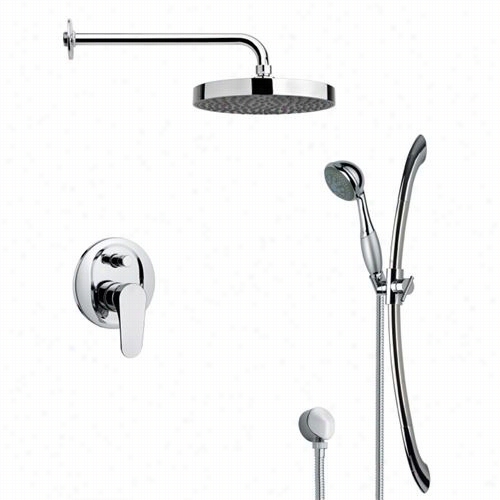 Remer By Nameek's Sfr7147 Rendino Round Sleek Rain Shower Faucet In Chrome With Hand Shower And 2-1/8""w Wall O Utlet