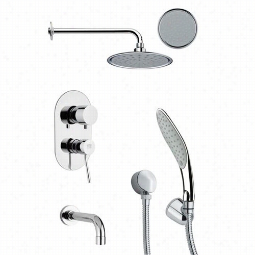 Remer By Nammeek's Tsh4138 Tyga Round Tub And Shower Faucet Set In Chrome With Palm Shower And 8-2/3""h Diverter