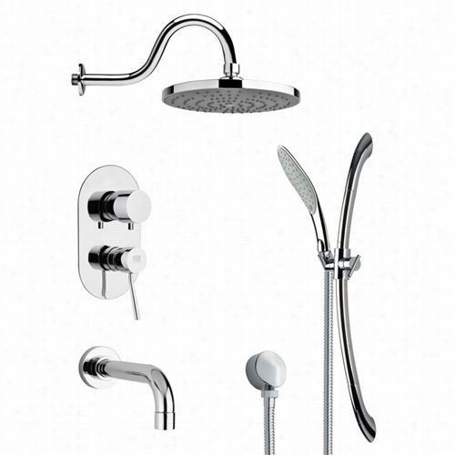 Remer By Namedk's Tsr9082 Galian O Contemporary Tub And Rain Shower Faucet In Chrome With 7-7/8"" Handheld Showre