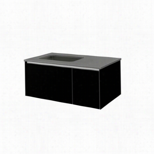 Robern Vd3 6bll20 36"" Two Drawer Deep Vanity In Black  With Left Sink And Nigh Tlight