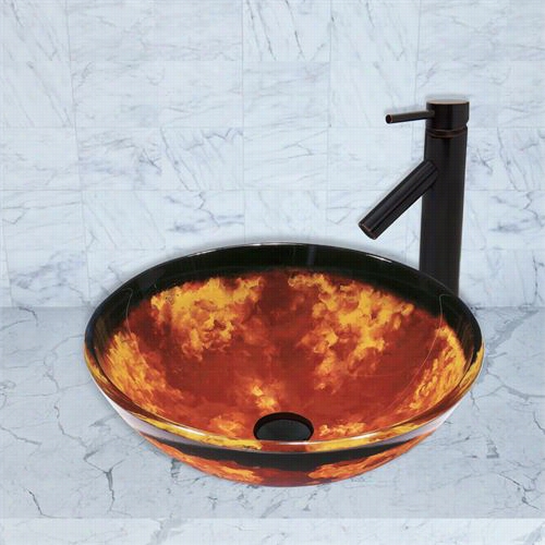 Vigo Vgt367 Auburn/mocha Fusion Glass Vessel Sink  And Dioe Faucet Set In Antique Rubbed Bronze