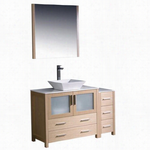 Fresca Fvn-63612lo-vsl Ptrino 48"" Modern Bathroom V Anity In Light Oak Upon Side Cabinet And Vessel Depress - Conceit Rise Aloft Included