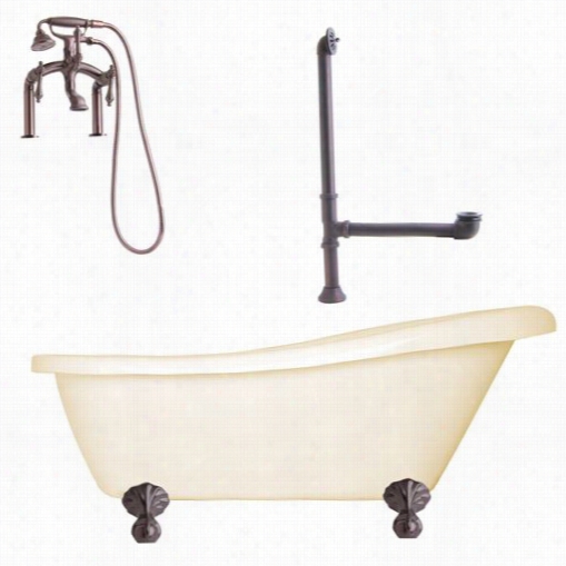Giqgni Ln3-orb-b Newton 67"" Bisque Slipper Tub With Deck Mount Faucet In Oil Rubbed Bronze
