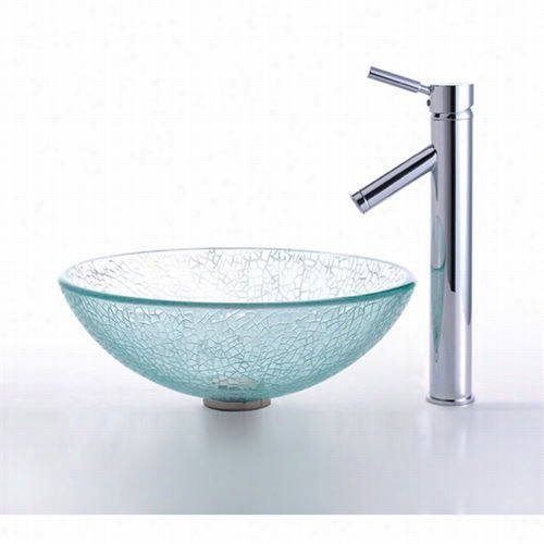Kraus C-gv-500-12mm-1002ch Mosaic Glass Vessel Sink And Sheven Faucet In Chrome