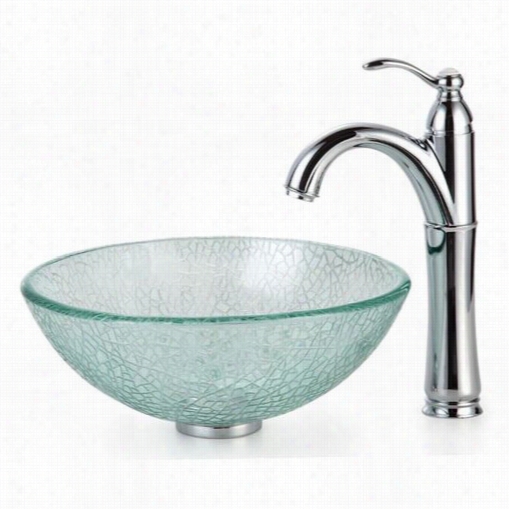Kraus C-gv-500-14-22mm-1005ch 14"" Weakened Glass Vessel Sink And Riviera Faucet In Chrome