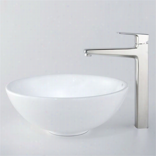 Kraus C-kcv-14-115500bn 16""dw Hite Round Creamic Sink And Virtus Faucet In Brushed Nickl