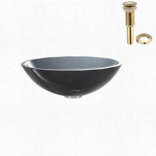 Kraus Gv-104-g Clear Black Glass Essel Sink With Pop Up Drain And Mounting Ring In Gold