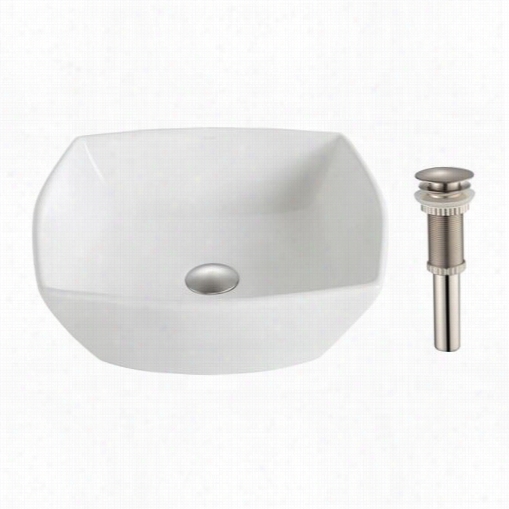 Kraus Kcv-126-bn Elavo Ceramic Flared S Quare Vessel Bathroom Sink In White With Pop-up Drain