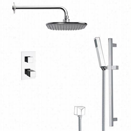 Remer By Nameek's Sfr7404 Rendino Modern Thermostatic Shower Faucet In Chrome With Slide Rail And 7-78/""w Shower Head