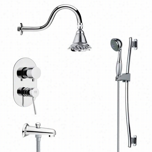 Remer By Nameel's Tsr9102 Galiano Ontemporary Tb And Shower Faucet Set In Chrome With  7""h Handheld Shower