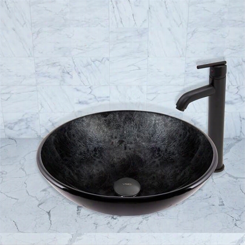 Vigo Vgt574 Gray Onyx Glass Vessel Sink And Seville Fauce Setin Matte Black