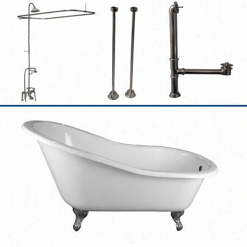 Barclay Tkctsh60 60"" Cast Iron Slipper Bathtub Kit In White With Porcelain Lever Ahndle And Riser, Showerhead