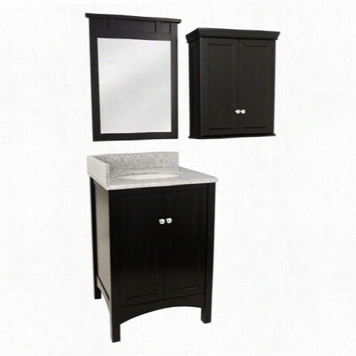 Foremost Trea2422combo2 Haven 25"&qupt; Anity In Espresso With Rushmore Grey Granitw Top, Mirror And Wall Cabinet - Vanity Top Included