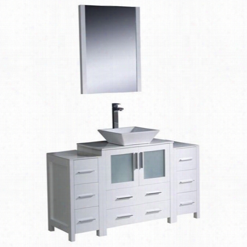 Fresca Fvn62-123012wh-vsl Torino 54"" Modrn Abthroom Vanity In White With 2 Side Cabinets And Vessel Sini - Vanity Top Included