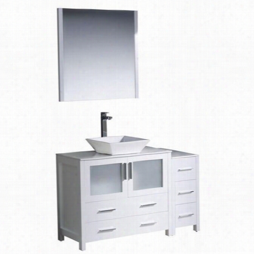 Fresca Fvn62-3612wh-vsl Torino 48"" Modern Bathroom Vanity In Pure With Side Cabinet An Vessel Sink - Vanity Top Included