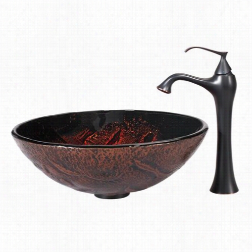 Kraus C-gv-710-1zm-15000orb Lava Glass Vessel Sink And Ventus Fauce Tin Oil Rybbed Bronze