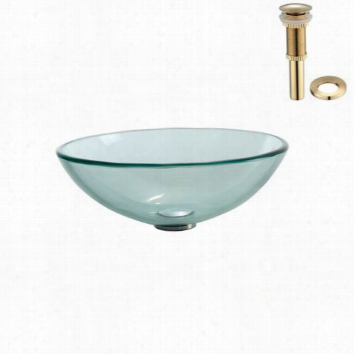 Kraus Gv_101-g Clear Glass Vessel Sink With Pop Up Drain And Mounting Ring In Gold