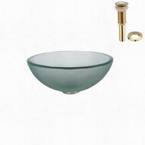 Kraus Gv-101fr- 14-g   Frosted 14"" Glasss Vessel Sink With Pop Up Drain And Mounting Ring In Gold