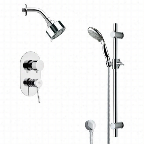 Remer By Nam Eek's Sfr7170 Rendino Round Sleek Shower Ffaucet In Chrome With 27-5/9""h Shower Slidebar