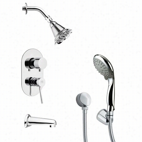 Remer By Nameek's Tsh4184 Yga Contemporary Tub And Shower Faucet In Chrome With Hand Shower And 5""w Ttub Spout