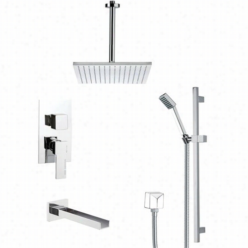 Remer By Nameek's Tsr9097 Galiano Contemporary Tub And Shower Ffaucet In Chorme With Slide Rail And 5-1/2""w Handheld Shower