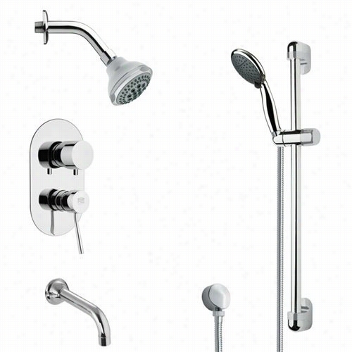 Remer By Nameek's Tsr9174 Galiano Ontemporary Round Tub And Rain Shower Faucet  In Chrome With Slid E Rai Disembark 4&wuot;"w Tub Spout