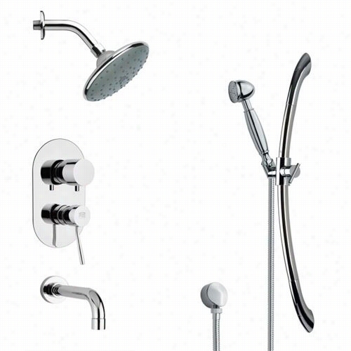 Remer By Nameek's Tsr9189 Galano Contemporary Round Tub And Rain Shower Faucet In Chrome With 3-1/7""w Handheld  Showre