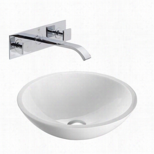 Vigo Vgt22  Ttus Flat Edged White Phoenix Stone Glas Vessel Sinkw Ith Wall Mount Faucet