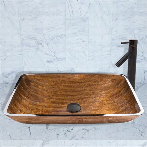 Vigo Vgt485 Rectangular Amber Sunset Glass Vessel Sink And Dior Faucet Set In Ancient Rarity Rubbedbronze