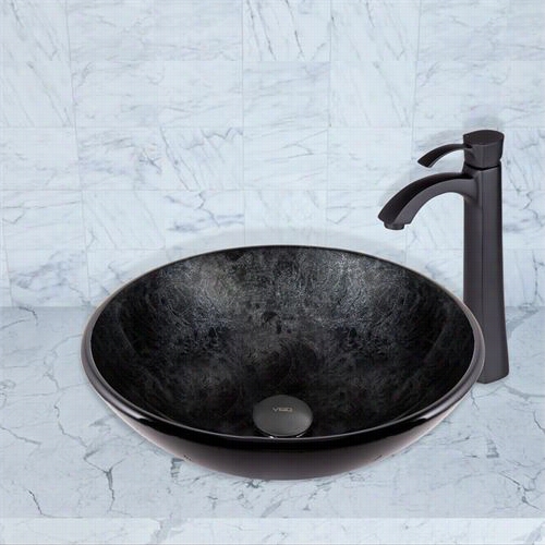 Vigo Vgt57 Gray Onyx Glas Vessel Sink And Otis Faucet Set In Matte Black