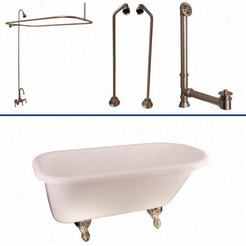 Barclay Tkadtr60-wbn1 60"" Double Acrylic Roll Top Wuite Bathtub Kit Inn Brusshed Nickel With 62"" ; Riser And Recttangular Shower Rod