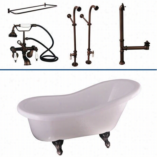 Barclay Tkats60-w 60"" Acrylic Slipper Bathtub Kit In White With Pprcelain Lever Handles And Rectangular Shower Clique