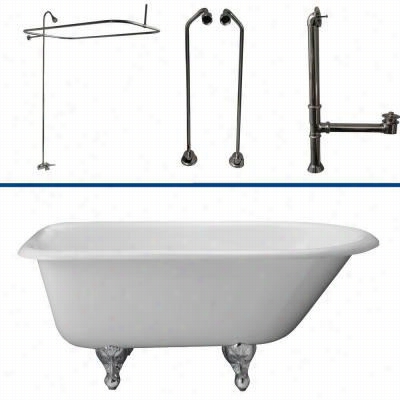 Barclya Tkkcr60-ccp3 60"" Cast Iron Tub Kit In Chrome With Tub Filler, 62"" Riser, Showerhead And Rectangular Shower Ring