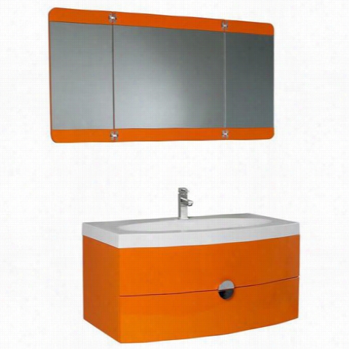 Fresc Afvn5092or Energia Modern Bathroom Vanity In Orage With Three Pael Folding  Mirror - Vanity Top Included