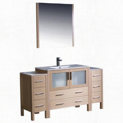 Fresca Fv N62-123612lo-uns Torino 60"" Modern Bathroom Vanity In Light Oak With 2 Side Cabinets And Undermount  Sink - Vanity Top Included