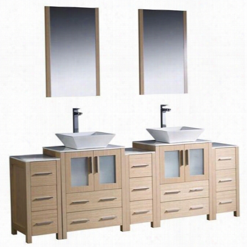 Fresca Fvn62-72lo-vsl Torino 84"" Modern Double Sink Bathroom Vanity In Loose Oak  With 3 Sde Cabinets And Veessel Sinks - Vanity Top Included