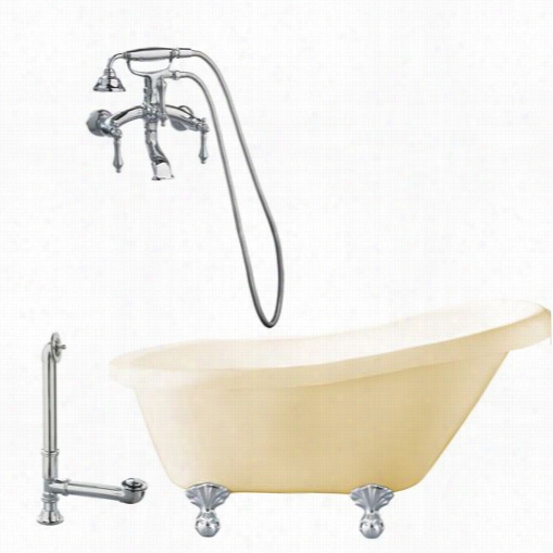 Giagni Lh1-pc-b Hawtho R Ne 60&qjot;&uqot; Bisque Slipper Tub With Wall Mount Faucet In Polished Chrome