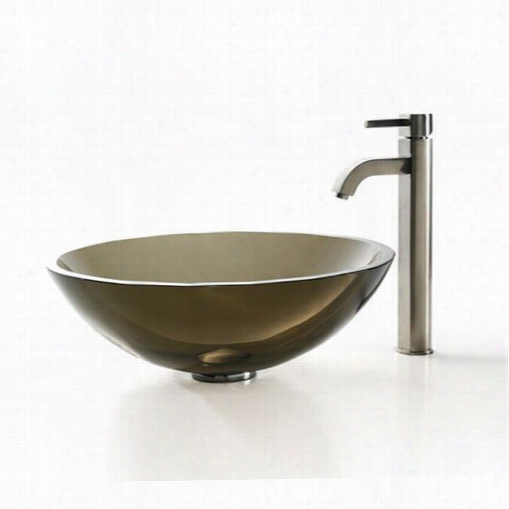 Kraus C-gv-103-12mm-1007sn Claer Brown Glass Vessel Sink And Ramus Faucet In Satin Nickel