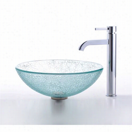 Kraus C-gv-5001-2mm-1007c H Mosaic Glass Vessel Sbk And Ramus Faucet In Chrome