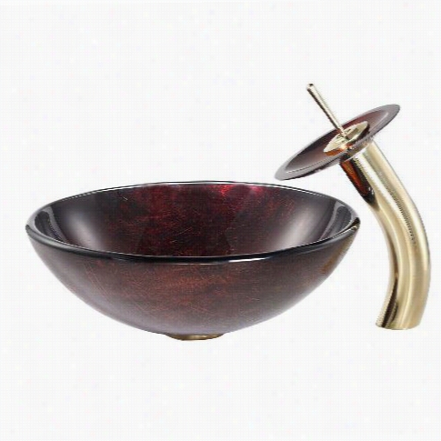 Kraus C-gv-682-12mm-10g Copper Satur N Glass Vessel Sink And  Waterfall Faucet In Goold