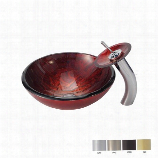 K Raus C-gv-692-19mm-10 Ch Aron Glass Vessel Bathroom Sink With Waterfall Faucet