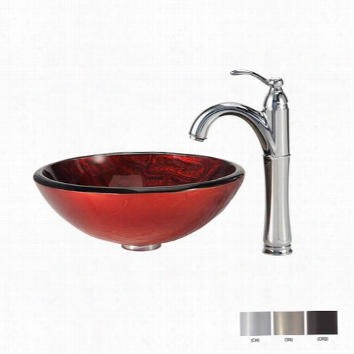Kraus C-gv-6692-19mm-1005 Charon Glass Vessel Bathroom Sink With Riviera Faucet