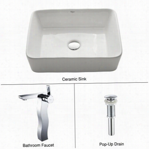 Kraus C-kcv-121-14600c H White Rectangular Ceramic Sink And Sonus Faucet In Chrome