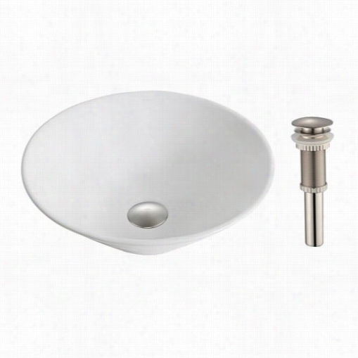 Kraus Kcv-143-bn Elavo Ceramic Round Vssel Bathroom Sink In White Wit Hpop-up Drain